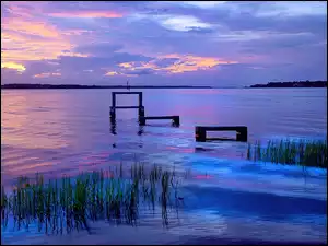 Jezioro, Błękitny, Słońca, Zachód, Lasy