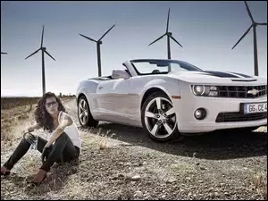 Kobieta, Biały, Camaro, Chevrolet, Cabrio