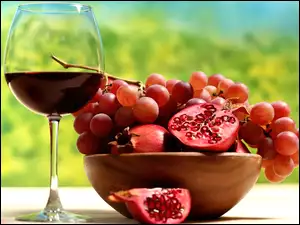 Granaty, Wino, Winogrona, Kieliszek
