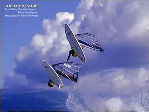 żagiel , fala, Windsurfing, niebo, deska, morze