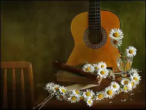 Gitara, Krzesło, Margerytki, Flet