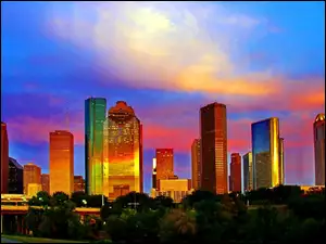 Zachód, Houston, Chmur, Drapacze, Park