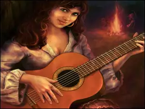 Ognisko, Dziewczyna, Gitara