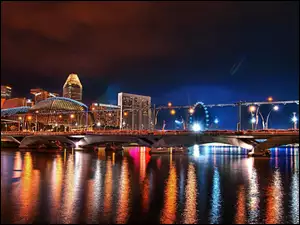 Singapur, Miasto, Światła, Noc, Azja