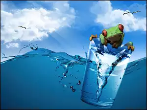 Żaba, Komputerowa, Szklanka, Grafika