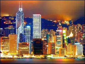 Wieżowce, Hong Kong, Nocą