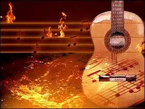 Gitara, Ogień, Pięciolinia, Nuty