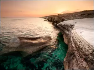 Ocean, Słońca, Skały, Zachód