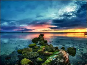 Ocean, Niebo, Kamienie, Zachmurzone