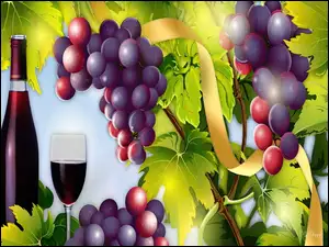 Wino, Komputerowa, Winogrona, Grafika