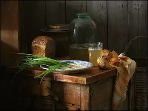Chleb, Napój, Szczypiorek, Naczynia