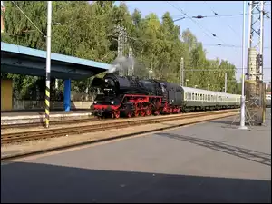 Pociąg, Peron, Parowóz, Wagony