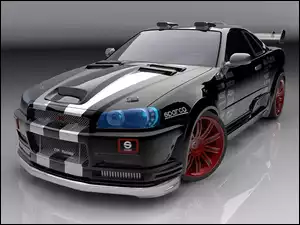 Tuning, Czarny, Nissan Skyline GTR