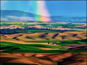 Palouse, Góry, Drzewa, Doliny, Tęcza