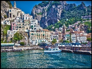 Góry, Miasto, Łódź, Amalfi, Morze