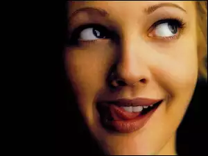 duże, Drew Barrymore, oczy, język