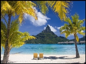 Morze, Palmy, Bora Bora, Leżaki, Góra, Hoteliki