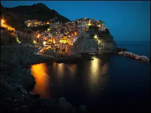 Manarola, Noc, Włochy, Wybrzeże