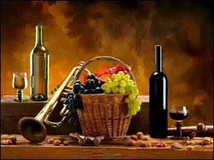 Kosz, Wino, Winogron, Trąbka