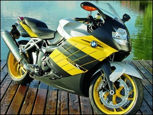 Żółty, Jezioro, Motocykl, BMW