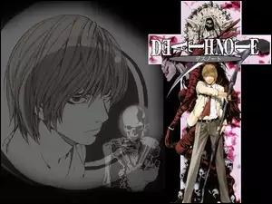 śmierć, kosa, Death Note, chłopak, czaszka, marynarka