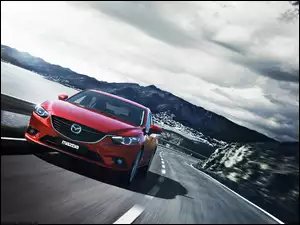 Mazda 6, Chmury, Droga, Woda