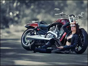 Harley, Brunetka, Davidson, Piękna