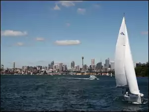 Miasto, Motorówka, Australia, Żaglówki, Sydney, Zatoka
