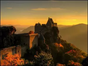 Zamek, Austria, Góry, Zachód Słońca