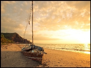 Morze, Plaża, Zachód, Słońca