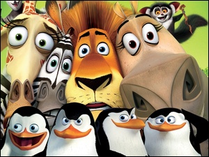 Lemur, Lew, Żyrafa, Madagaskar, Pingwiny, Zebra, Hipopotam