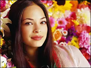 Kristin Kreuk, Piękna, Makijaż, Brunetka, Kwiaty