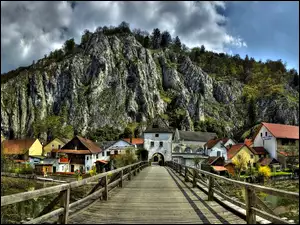 Bawaria, Drewniany, Zabudowania, Góry, Niemcy, Rzeka, Most