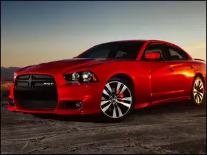 SRT, Zachód, Dodge, Słońca, Charger, Czerwony