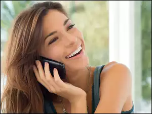 Uśmiechnięta, Makijaż, Kobieta, Telefon