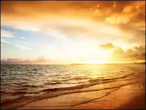 Plaża, Promienie, Chmury, Słońca, Morze