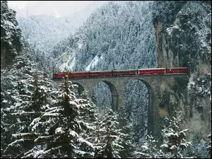 Zima, Góry, Tunel, Las, Pociąg