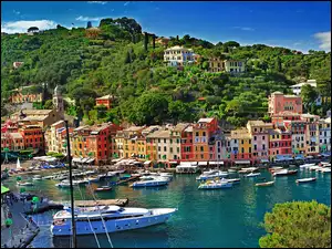 Wzgórza, Włochy, Domy, Portofino