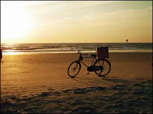 Morze, Rower, Plaża, Dzieci