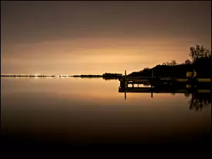 Niebo, Molo, Jezioro, Zmierzch