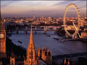 London Eye, Panorama, Londyn, Miasta, Big Ben