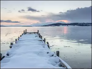 Zima, Góry, Molo, Jezioro, Śnieg