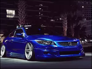 Niebieska, Noc, Honda, Felgi, Accord, Miasto