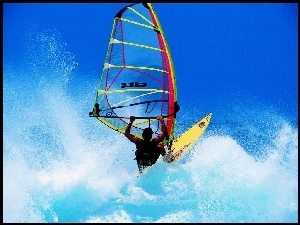 fala, Windsurfing, żagiel , deska, morze