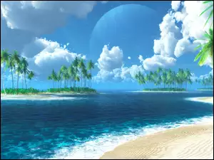 Plaża, Palmy, Morze, Wyspy