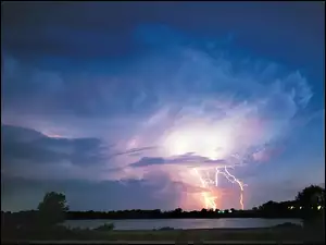 Jezioro, Błyskawica, Chmury