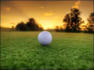 Zachód Słońca, Golfowa, Trawa, Piłka