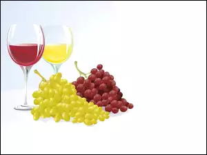 Dwa, Winogrona, Kieliszki, Wino