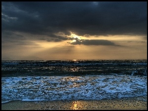 Morze, Promienie, Plaża, Przebijające