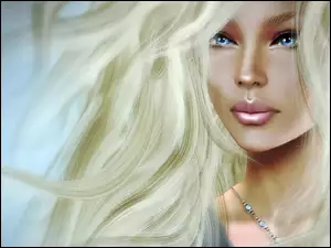 Grafika, Blondynka, Oczy, Błękitne, Portret